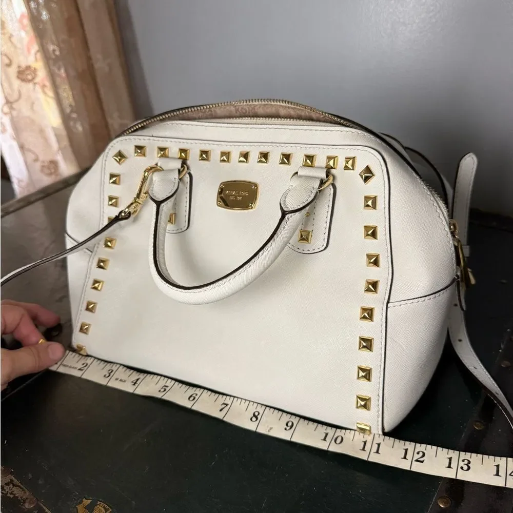 Michael Kors Selma Studded Saffiano Leather  White Handbag